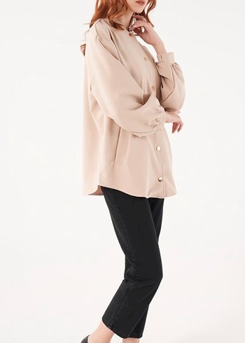 Suud Collection Touché Düğmeli Bej Kadın Bomber Ceket