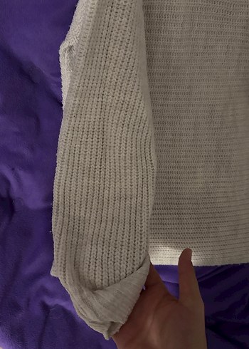 Gri V Yaka Örgü Kadın Kazak - Görsel 5