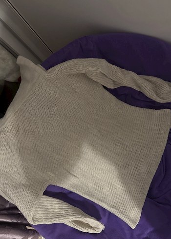 Gri V Yaka Örgü Kadın Kazak - Görsel 3