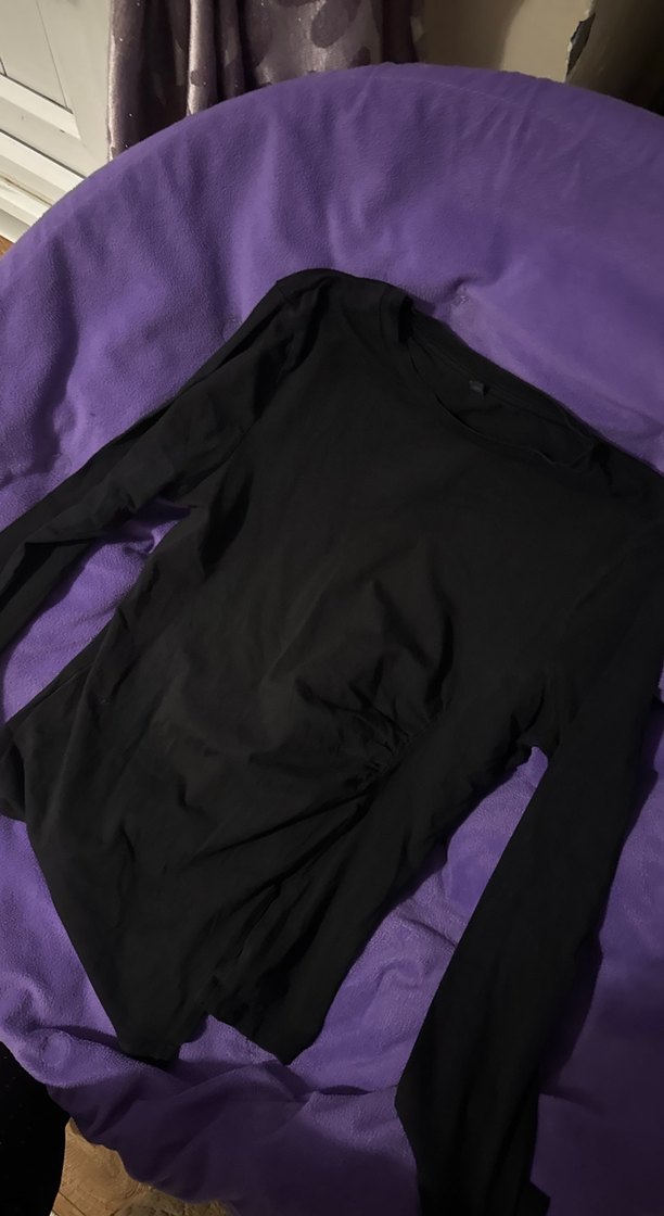 Siyah tek yırtmaç rahat bluz Bluz - Görsel 4