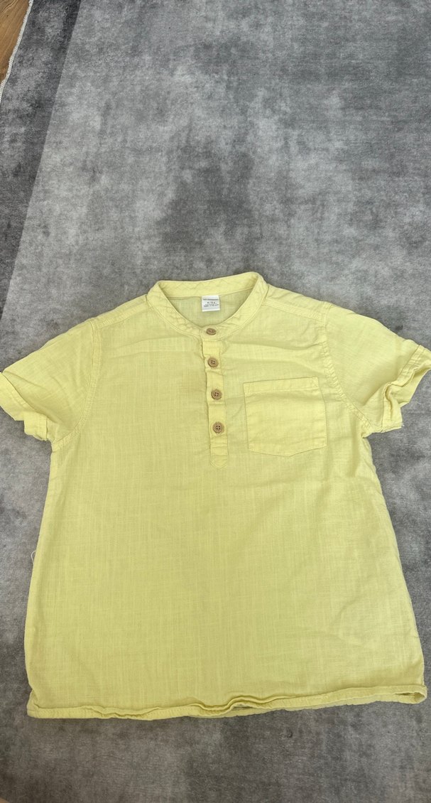 Waikiki Sarı Hakim Yaka Kısa Kollu Erkek Çocuk Keten Gömlek - Görsel 3