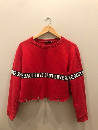 m Beden love yazılı kırmızı sweatshirt