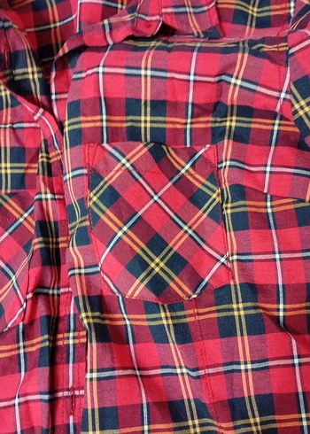Mavi Kırmızı Ekoseli Düğmeli Kadın Gömlek - Görsel 2