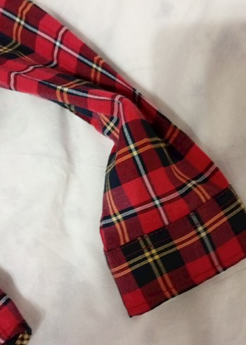 Mavi Kırmızı Ekoseli Düğmeli Kadın Gömlek - Görsel 4