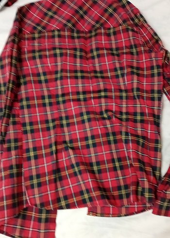 Mavi Kırmızı Ekoseli Düğmeli Kadın Gömlek - Görsel 5