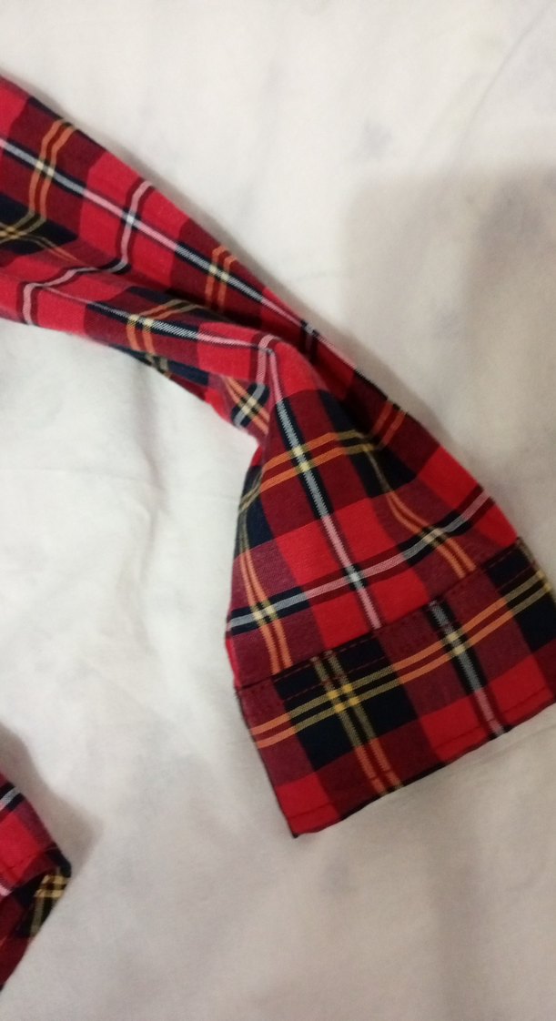 Mavi Kırmızı Ekoseli Düğmeli Kadın Gömlek - Görsel 4