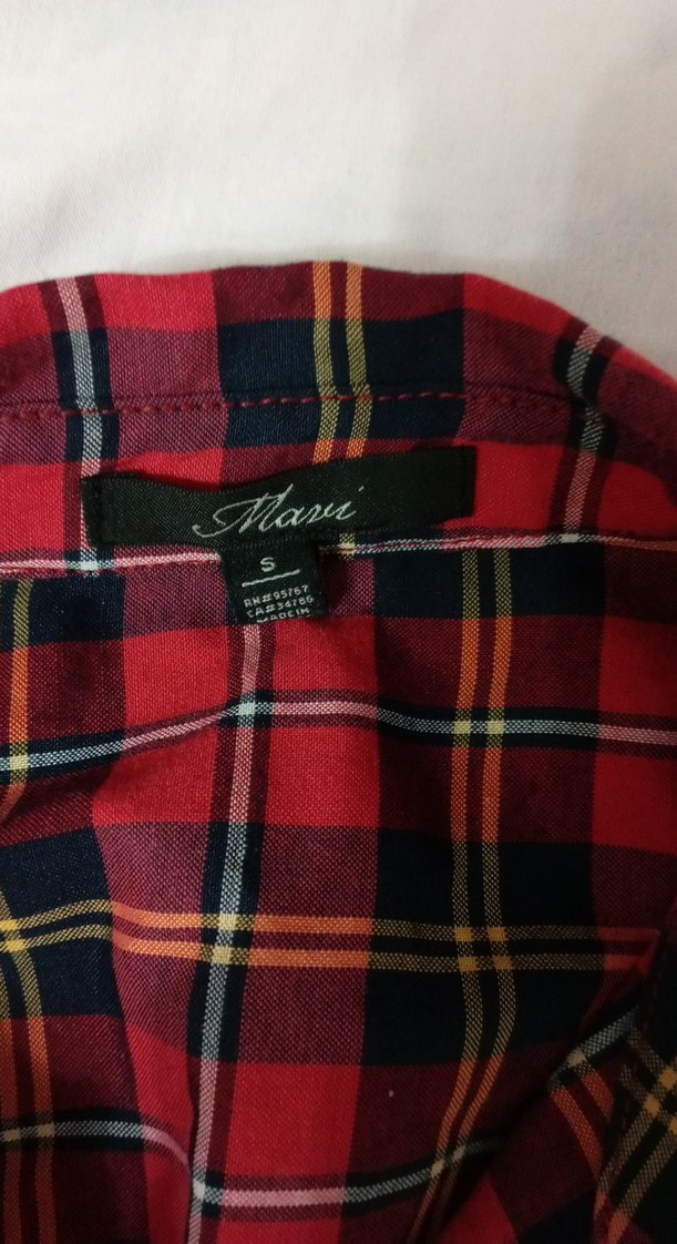 Mavi Kırmızı Ekoseli Düğmeli Kadın Gömlek - Görsel 3