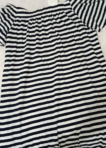 H&M Çizgili, Kayık Yaka, Kısa Kollu Midi Elbise - Görsel 6