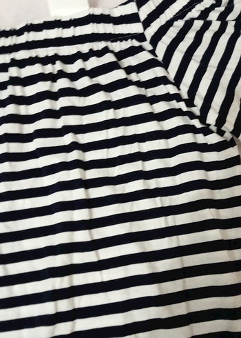 H&M Çizgili, Kayık Yaka, Kısa Kollu Midi Elbise - Görsel 5