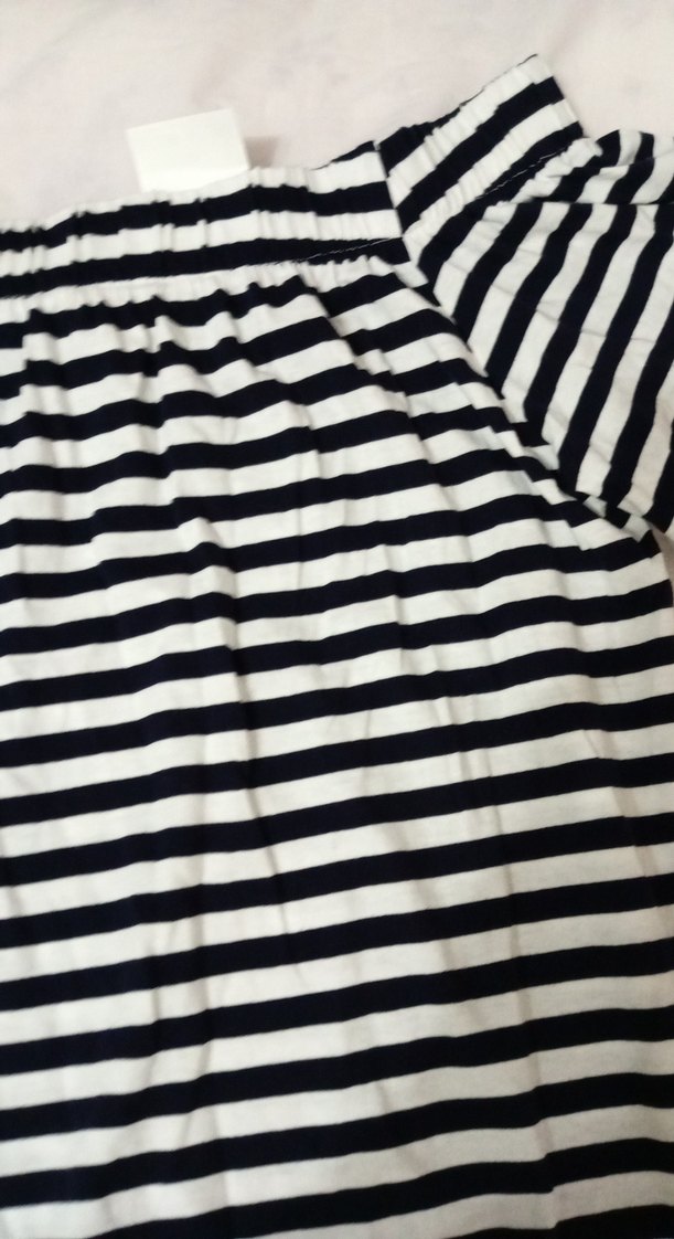 H&M Çizgili, Kayık Yaka, Kısa Kollu Midi Elbise - Görsel 5