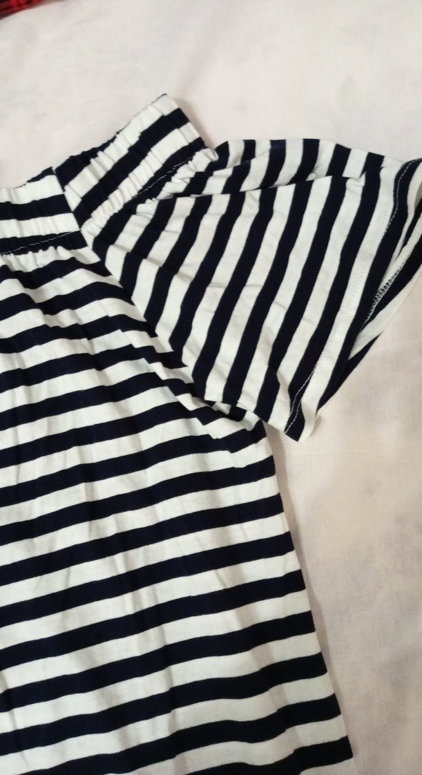 H&M Çizgili, Kayık Yaka, Kısa Kollu Midi Elbise - Görsel 4