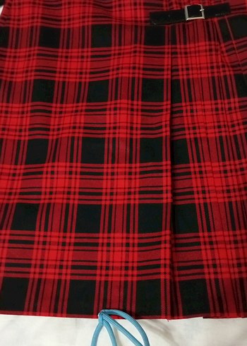 Kemerli Kırmızı Ekose Mini Etek - Görsel 6