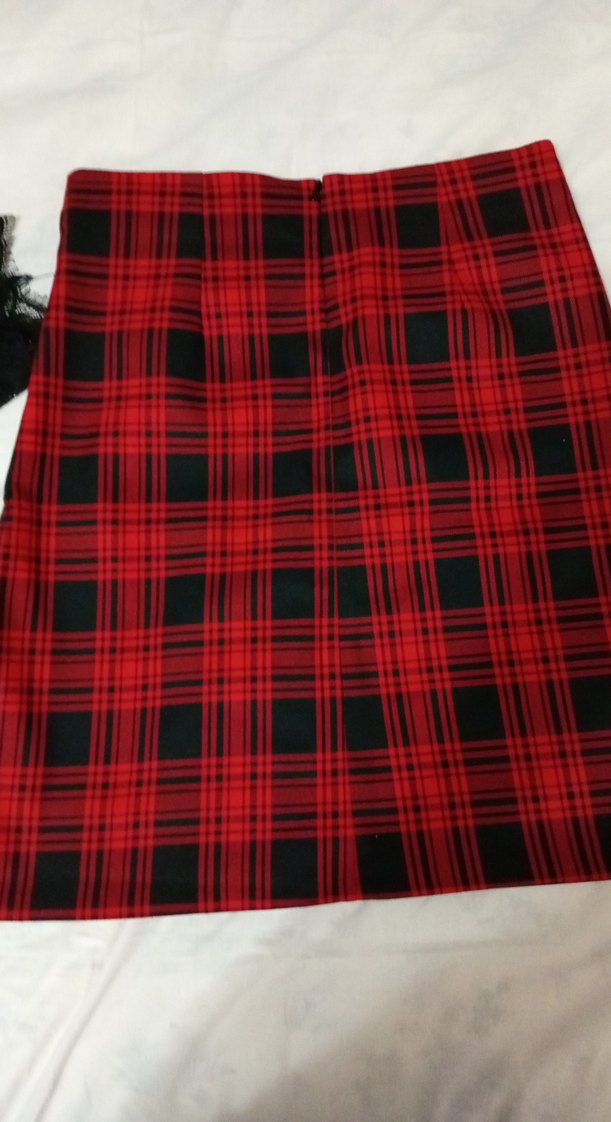 Kemerli Kırmızı Ekose Mini Etek - Görsel 3