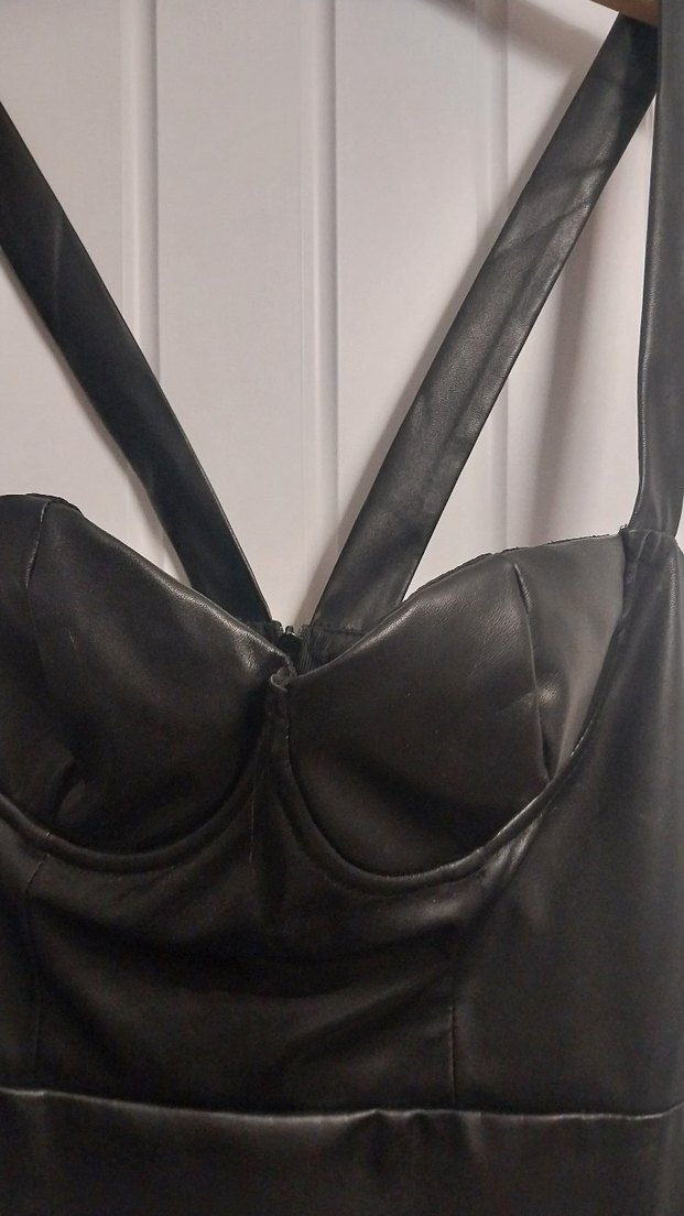 #Kadın Siyah Deri Uzun Gotik Bustiyer elbise - Görsel 3