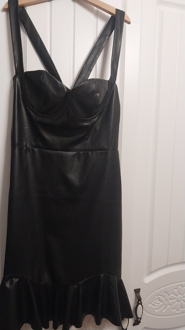 #Kadın Siyah Deri Uzun Gotik Bustiyer elbise - Görsel 2