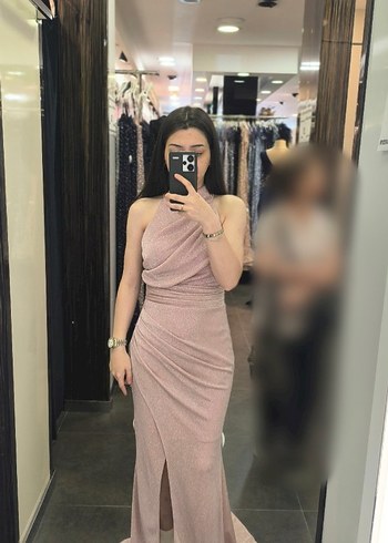 Pudra Pembe Halter Yaka abiye