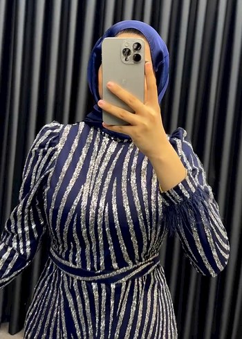 Pınar Şems Lacivert Zebra Desenli Uzun Abiye Elbise