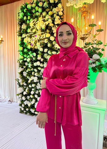 Parlak Pembe Uzun Kollu pantolon takım - Görsel 5