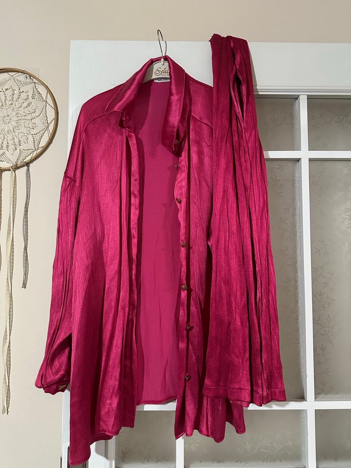 Parlak Pembe Uzun Kollu pantolon takım - Görsel 3