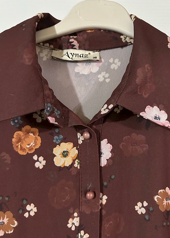 Düğmeli Çiçek Desenli Uzun Kahverengi Bohem Elbise - Görsel 2