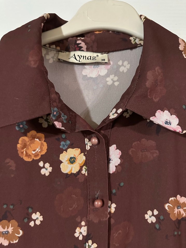 Düğmeli Çiçek Desenli Uzun Kahverengi Bohem Elbise - Görsel 2