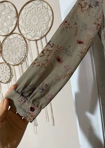 Bej Uzun Kollu Bohem Çiçek Desenli Elbise - Görsel 6