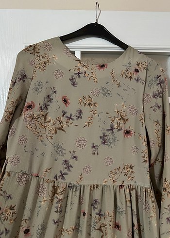 Bej Uzun Kollu Bohem Çiçek Desenli Elbise - Görsel 3