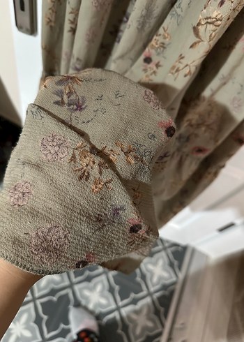 Bej Uzun Kollu Bohem Çiçek Desenli Elbise - Görsel 5