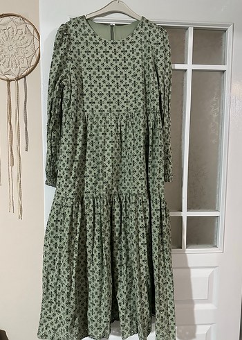 Uzun Kol Detaylı Bohem Yeşil Elbise - Görsel 2