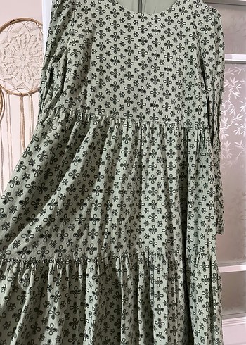 Uzun Kol Detaylı Bohem Yeşil Elbise - Görsel 4