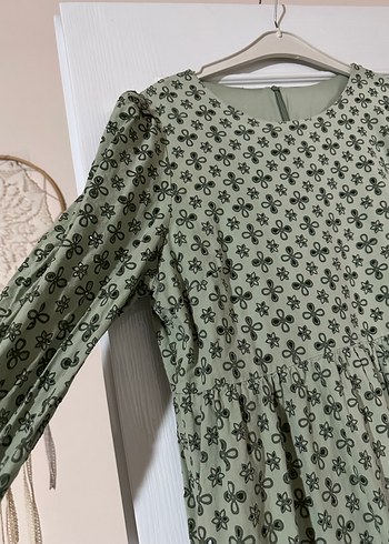 Uzun Kol Detaylı Bohem Yeşil Elbise - Görsel 3