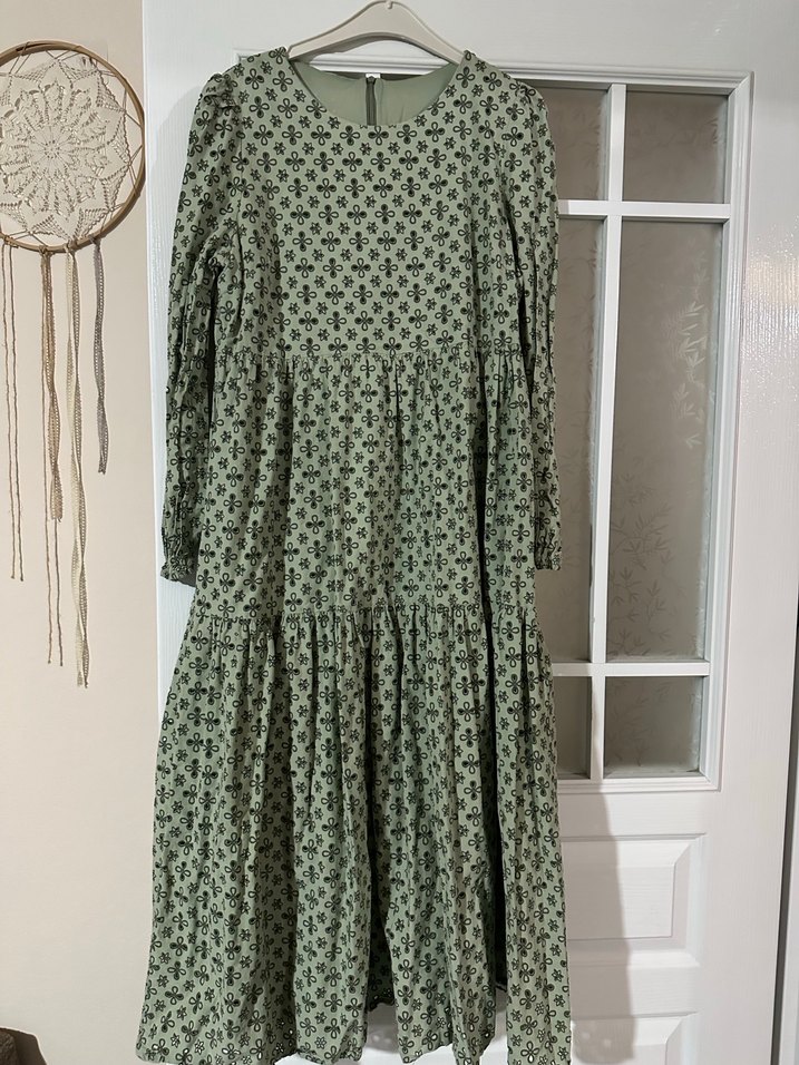 Uzun Kol Detaylı Bohem Yeşil Elbise - Görsel 2