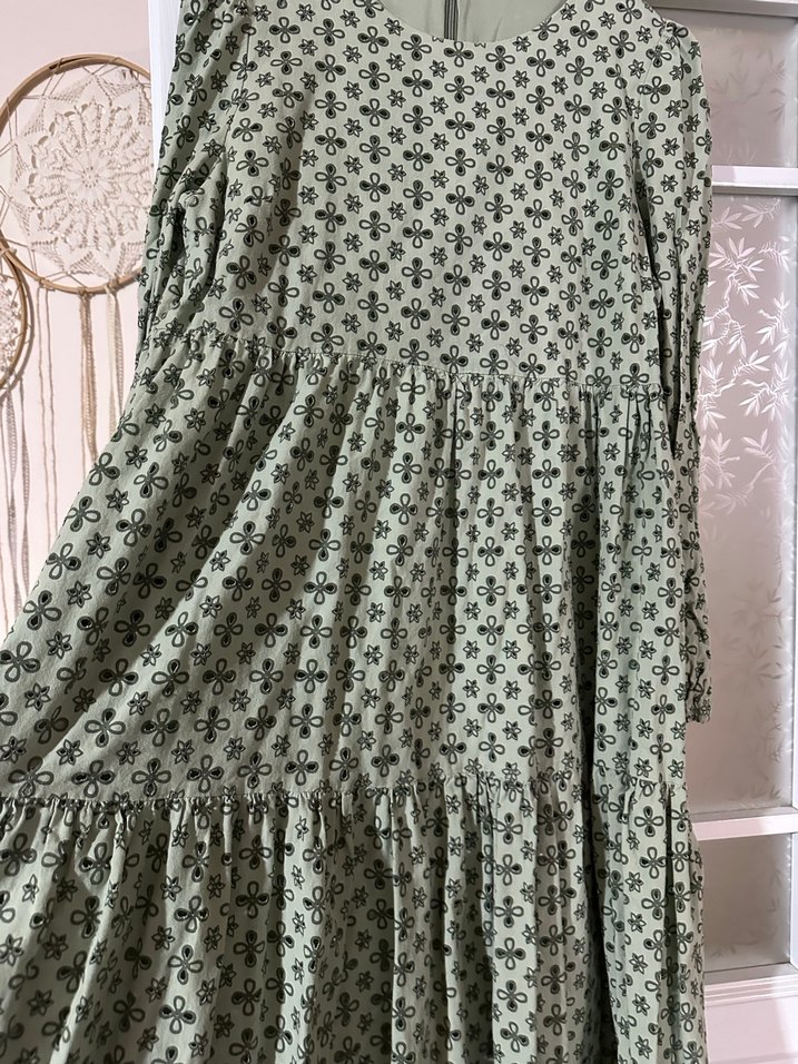 Uzun Kol Detaylı Bohem Yeşil Elbise - Görsel 4