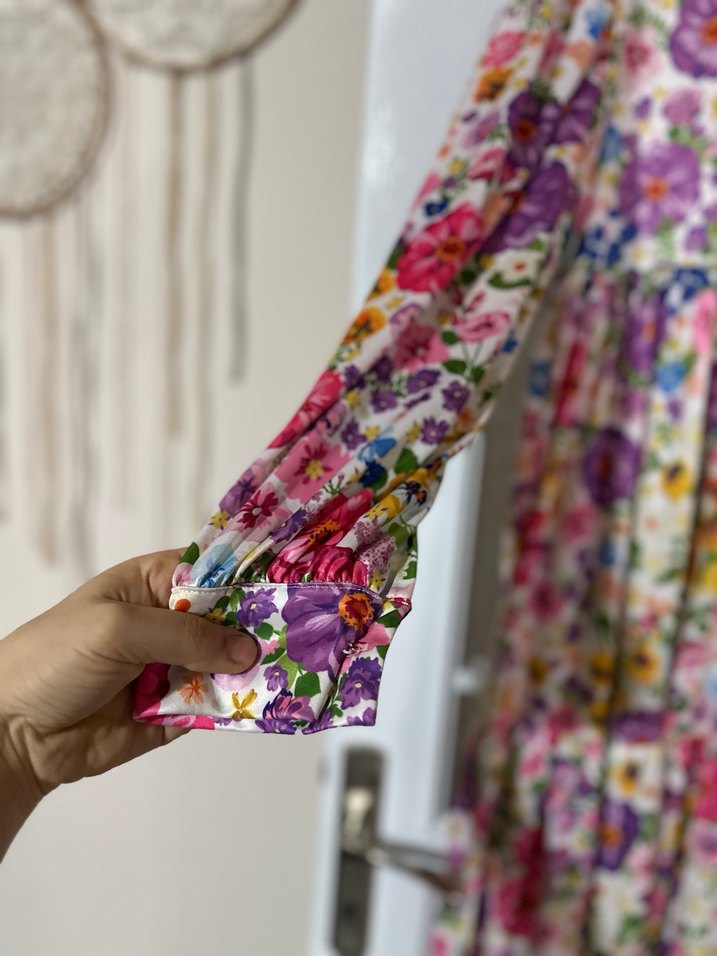 Çiçek Desenli Uzun Bohem Elbise - Görsel 3