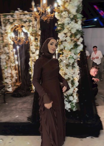 Kahverengi tül elbise - Görsel 4