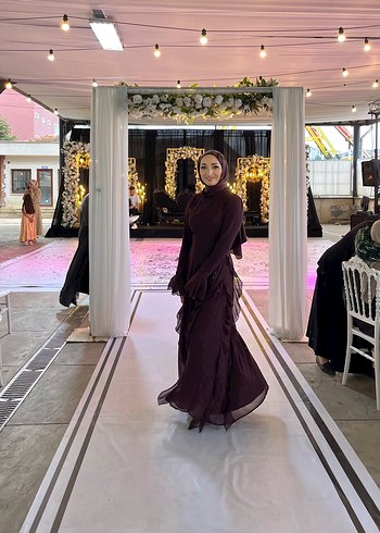 Kahverengi tül elbise - Görsel 2