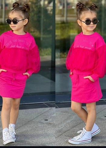Diger Kız Çocuk Pembe Sweatshirt ve Etek Takım