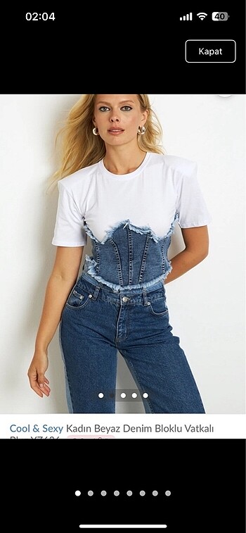 Beyaz vatkalı denim korse crop