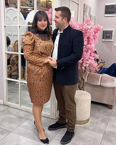 Setre Dantel detay leoparli saten kisa elbise