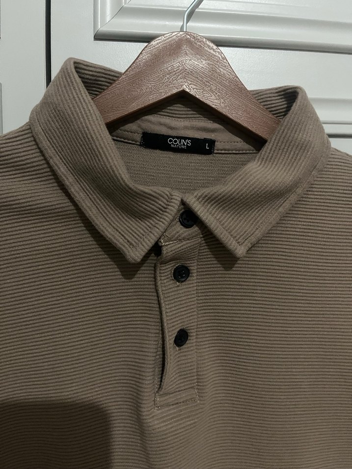 Düğmeli Kahverengi Kısa Kollu Polo Tişört - Görsel 2