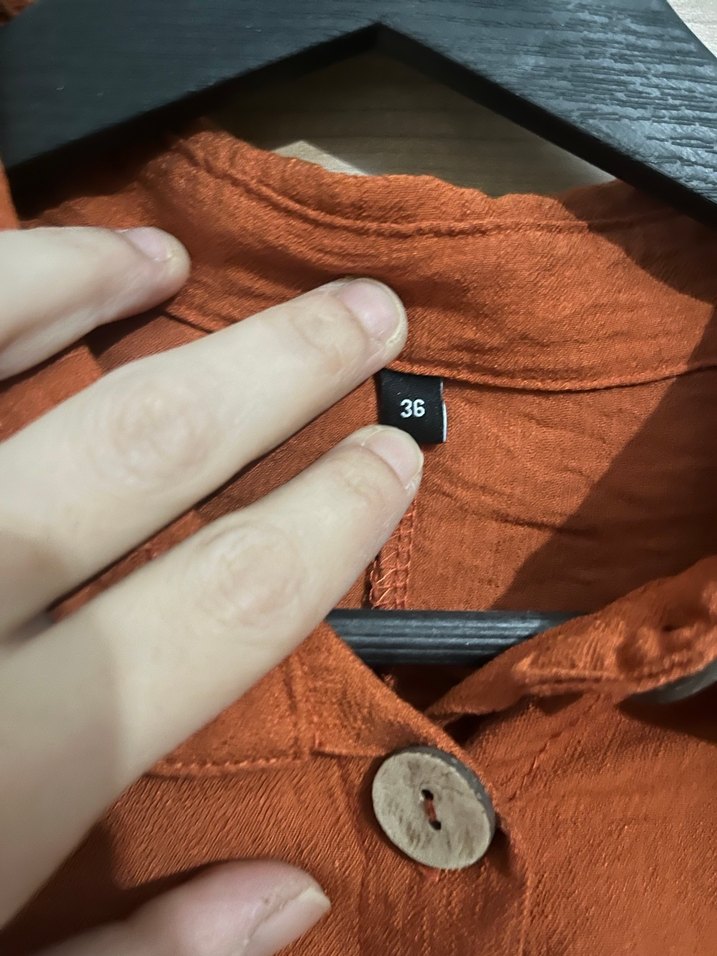 Düğmeli turuncu Keten Uzun Elbise - Görsel 2