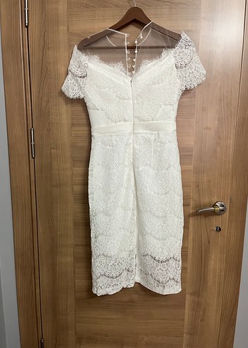 Dantel Detaylı Beyaz Midi Elbise - Görsel 2