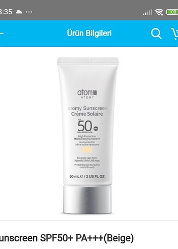 Atomy SPF50+ PA+++ Bej Güneş Kremi 60 ml