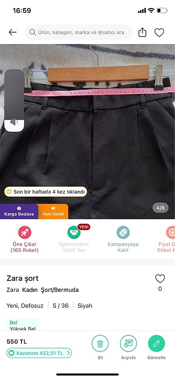 36 Beden siyah Renk Zara şort