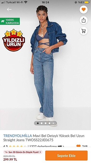 Trendyol & Milla Mavi bel detaylı yüksek bel uzun straight jeans