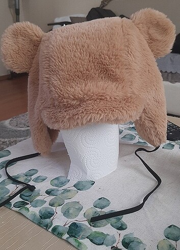 8-12 Yaş, 23 cm Beden kahverengi Renk Peluş kulaklı şapka bere