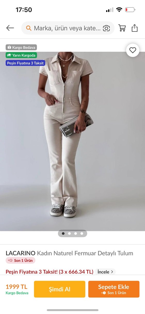 LACARINO Kadın Beyaz Fermuarlı Tulum - Görsel 2