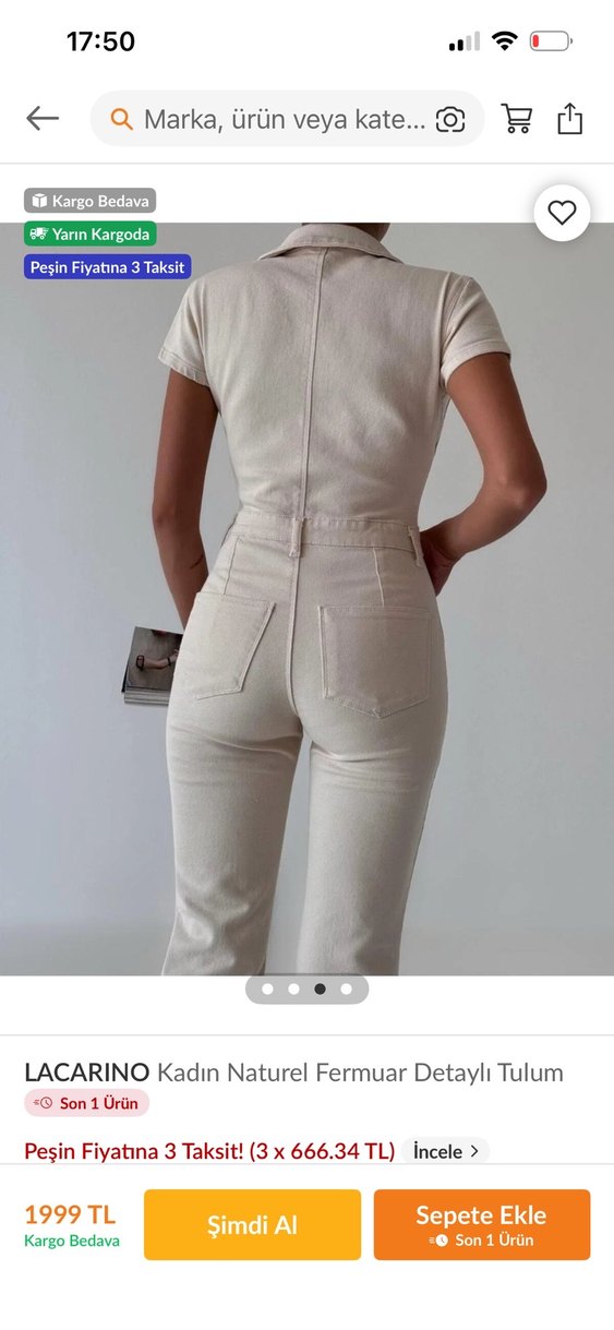 LACARINO Kadın Beyaz Fermuarlı Tulum - Görsel 3