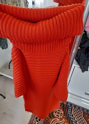 s Beden turuncu Renk Boğazlı Triko Elbise 