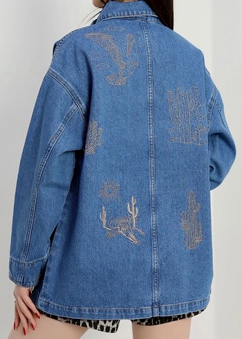Mavi Jeans Nakışlı Düğmeli Mavi Kadın Kot Ceket